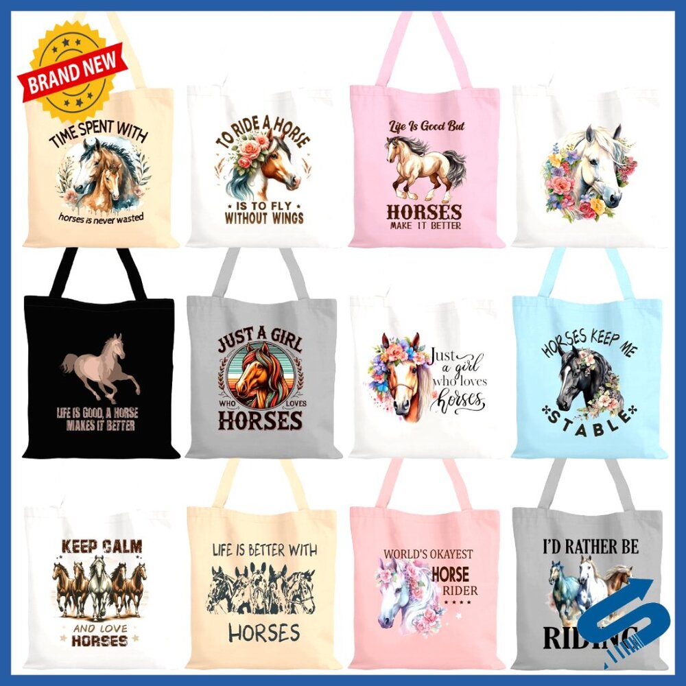 Canvas Tote Bags Equestrian Horse Gifts Reusable Practical Chic